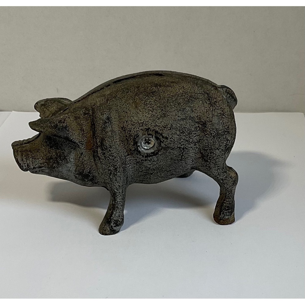 Vintage Style Cast Iron Piggy Bank Rustic Primitive Metal Coin Bank 5x3 inch